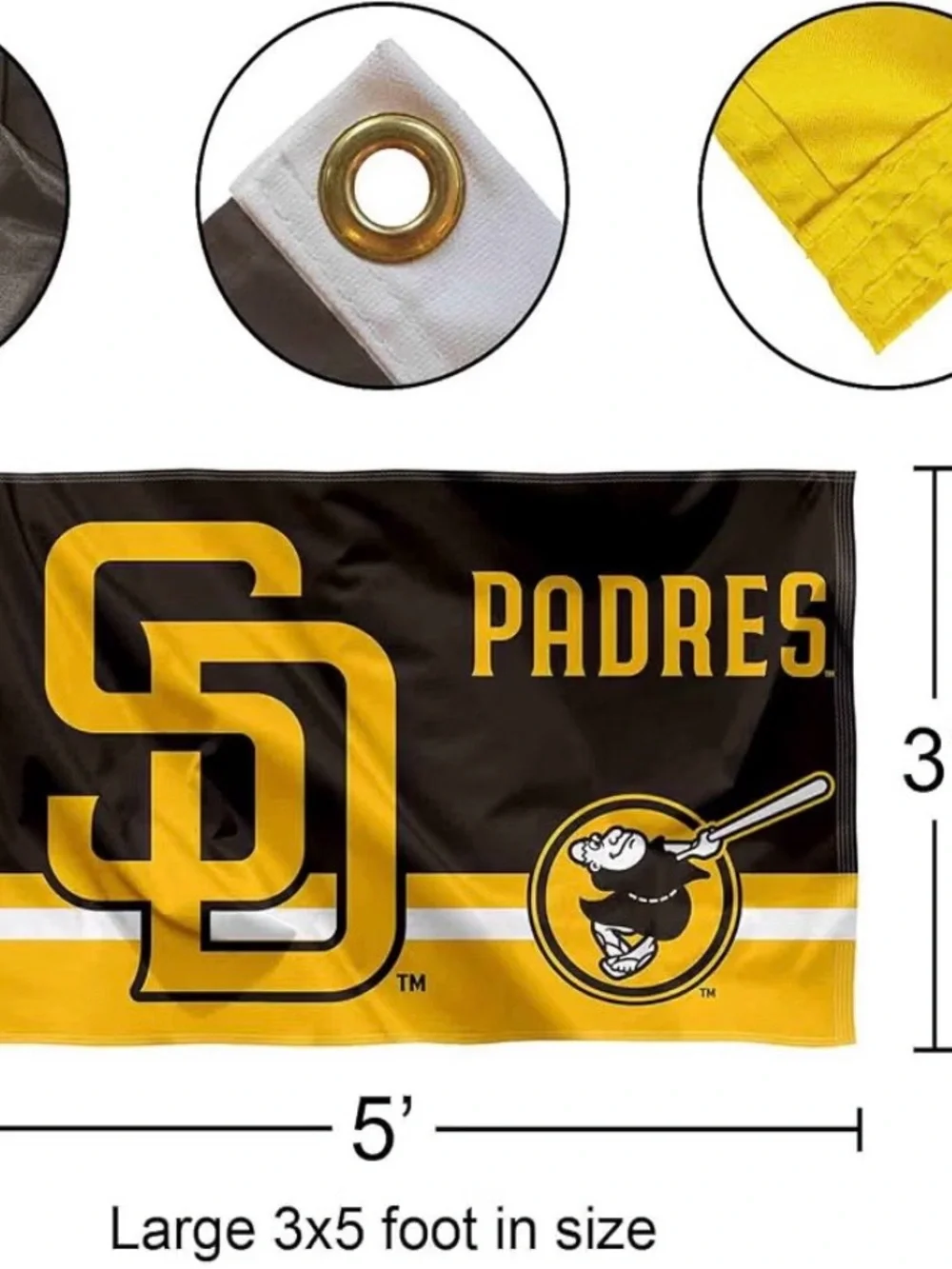Fanatics San Diego Padres Baseball Team Fan Flag Brown yellow Gold Padres Flag